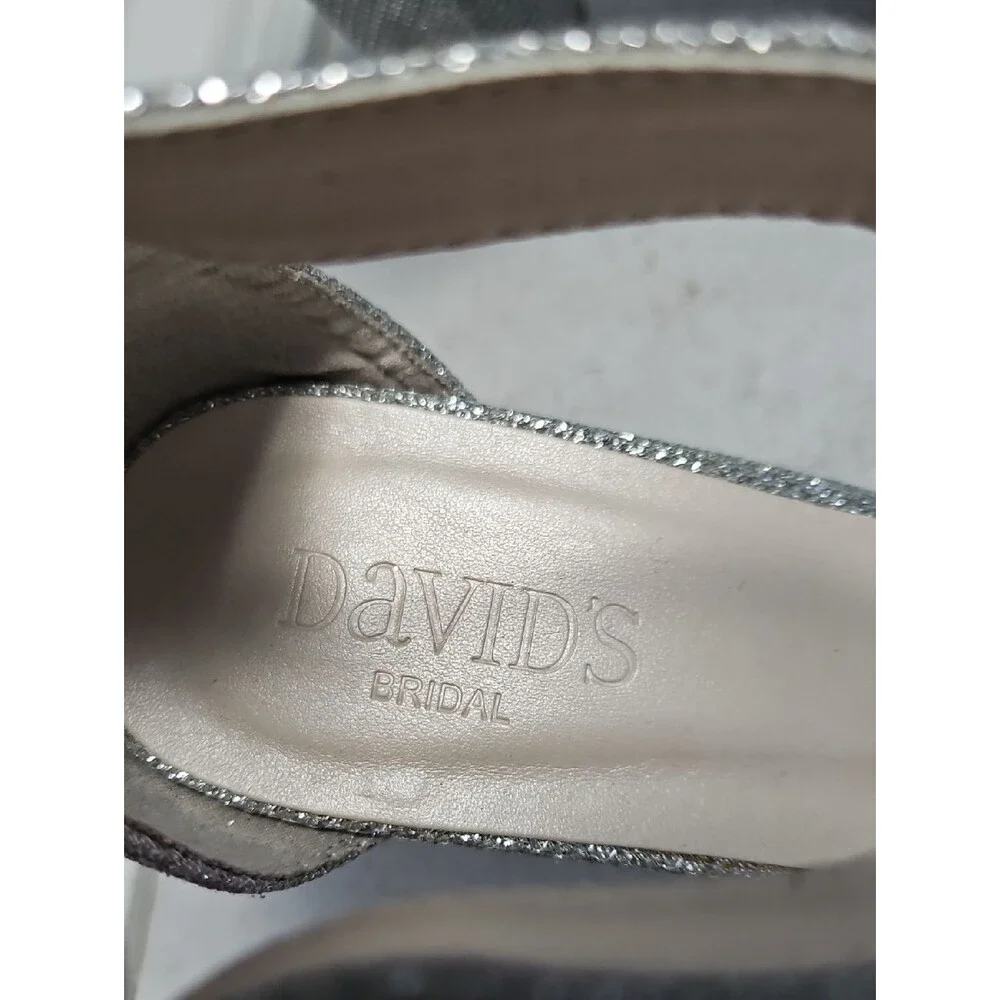 David's Bridal Arya Silver Glitter Ankle-Strap Block Heel Sandals - Women  11